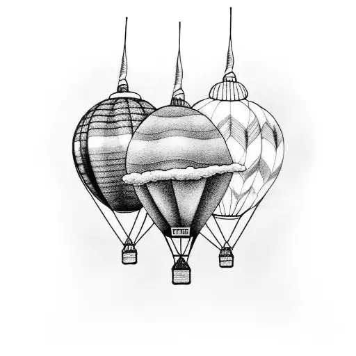 hot air balloons over mountakns tattoo design idea