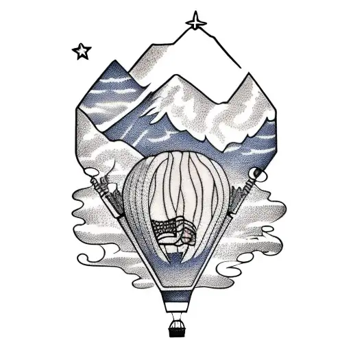 hot air balloon over mountain tattoo design idea