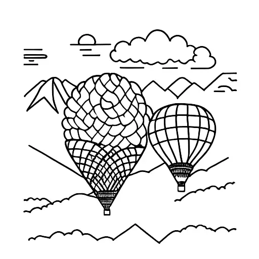 hot air balloons over mountains sleeve tattoo design idea