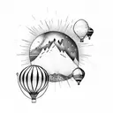 hot air balloons over mountains tattoo design idea