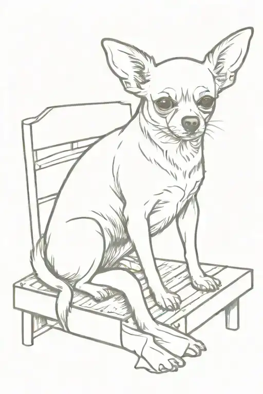 Chihuahua sits on a bench in stockings. a bottle of beer in one paw, a cigarette in the other tattoo design idea