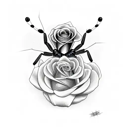 Black rose with black widow spider tattoo design idea