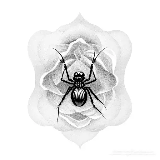 Black rose with black widow spider tattoo design idea