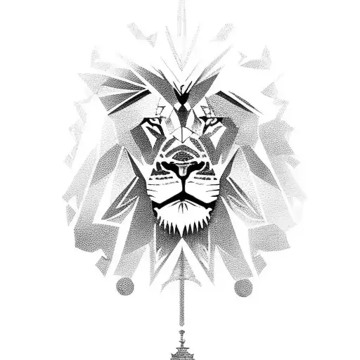 humanoid lion in armor with black back ground  tattoo design idea