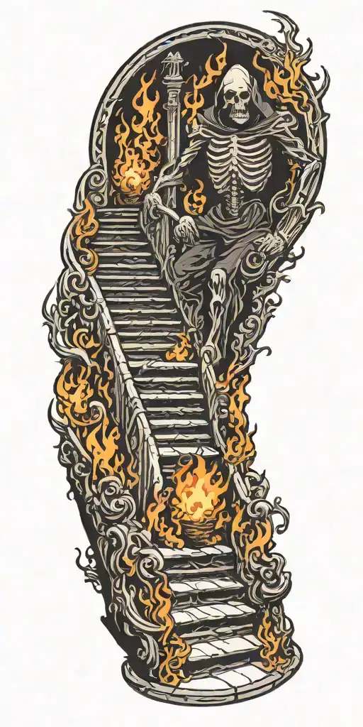stairway to hell, reaper on fire tattoo design idea