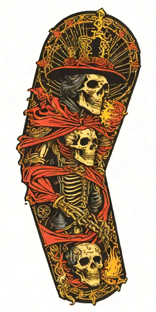 death tarot, empress tarot, sun tarot, emperor tarot, lightning, reaper, plague doctor, staircase, fire, joker,  tattoo design idea