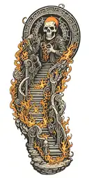stairway to hell, reaper on fire tattoo design idea