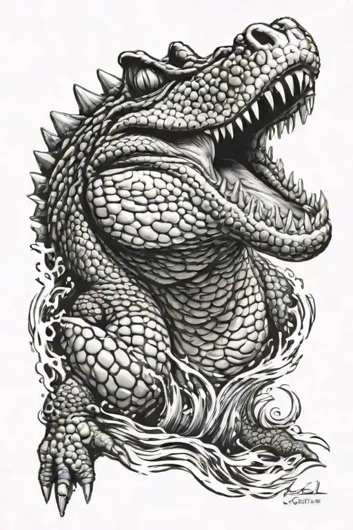 roaring Crocodile swimming tattoo design idea