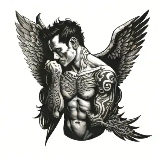 man with one angel and one demon wing tattoo design idea
