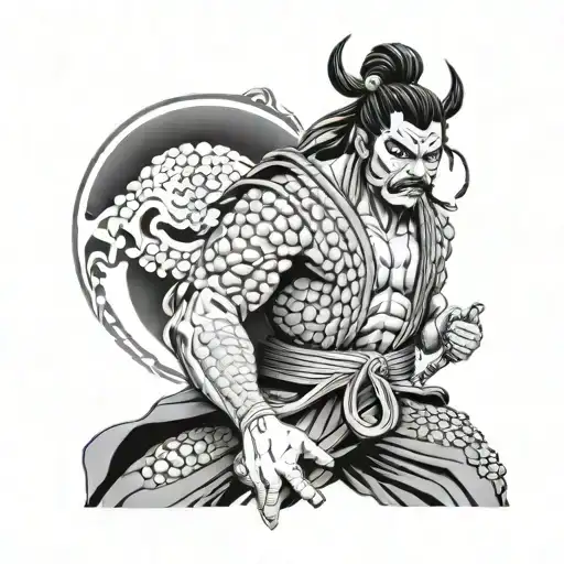 oni samurai with yin and yang tattoo design idea