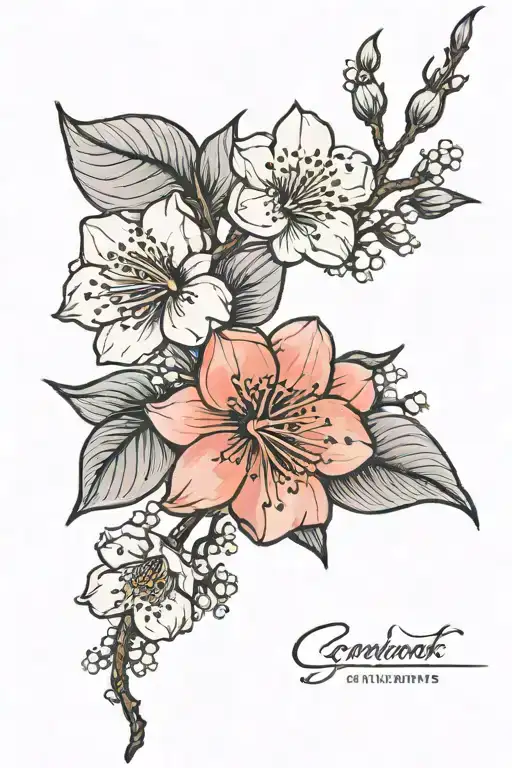 Flower and Leafs Cherry Blossom Transparent tattoo design idea