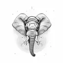 elephant with maleficent horns, medieval style, cool looking. Motherly eyes tattoo design idea