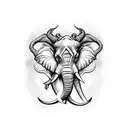elephant with maleficent horns, medieval style, cool looking. Motherly eyes tattoo design idea