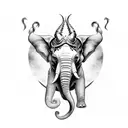 elephant with maleficent horns, medieval style, cool looking. Motherly eyes tattoo design idea