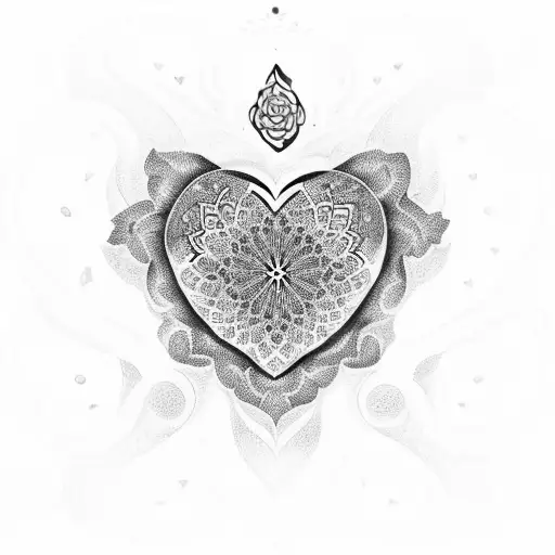 A tattoo of a heart-shaped mandala with intricate patterns, symbolizing love and spirituality tattoo design idea
