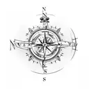broken Compass with north and east  tattoo design idea
