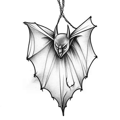bat hanging on a branch tattoo design idea