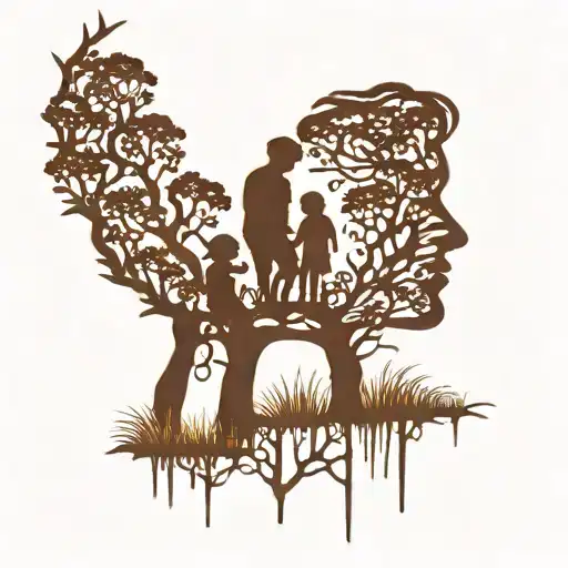 grandkids silhouette tattoo design idea
