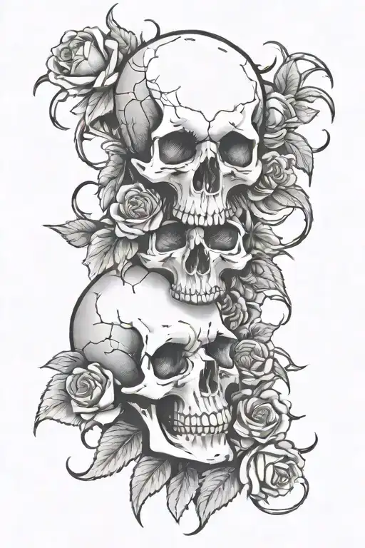 skulls facing each other with roses and thorns around  tattoo design idea