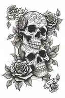 Gemini sign skulls facing eachother with roses around the skulls tattoo design idea
