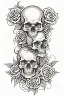 skulls facing each other with roses and thorns around  tattoo design idea
