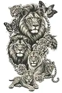 lion lioness 4 lion cubs rose butterfly eagle rosary beads on hand tattoo design idea