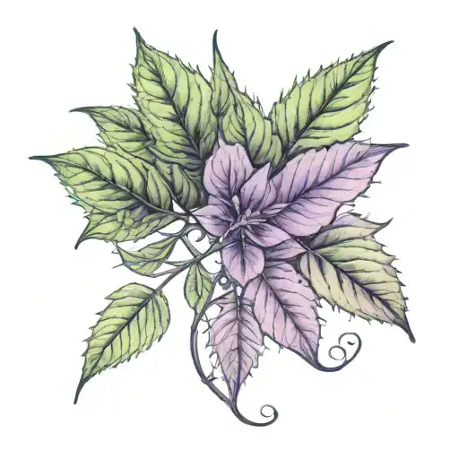 a violet and weed leaf entwined tattoo design idea