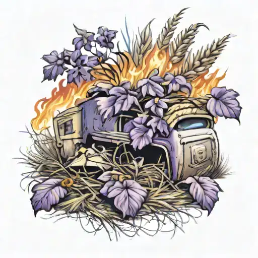 a violet and hay getting over take by fire coming tattoo design idea