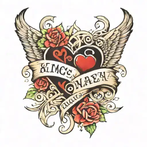 kids names with heartbeat line intertwined tattoo design idea