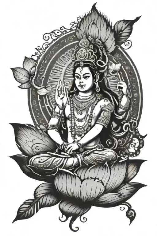 Depict Shiva with Om symbols, Kartikeya on a peacock, and lotus petals, aligned with the heart.      tattoo design idea