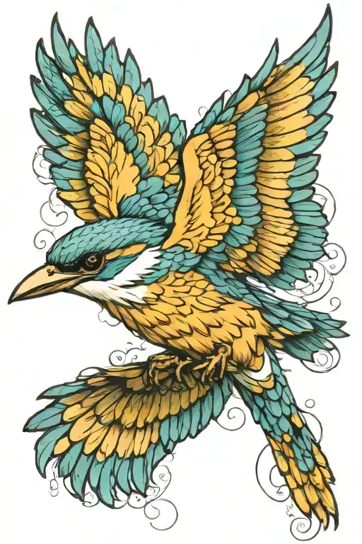 sacred kingfisher flying tattoo design idea