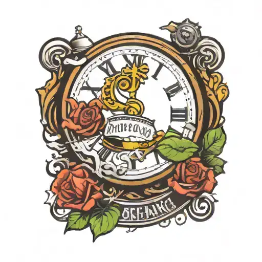 The words "Sense of Urgency" on an alarm clock tattoo design idea