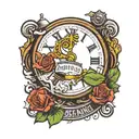 The words "Sense of Urgency" on an alarm clock tattoo design idea