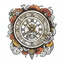 The words "Sense of Urgency" on an alarm clock tattoo design idea