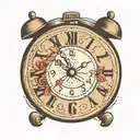 The words "Sense of Urgency" on an alarm clock tattoo design idea