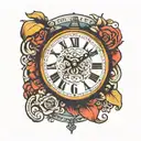 The words "Sense of Urgency" on an alarm clock tattoo design idea