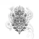 An Aztec goddess smoking a cigar, surrounded by jaguars, on the client's chest tattoo design idea