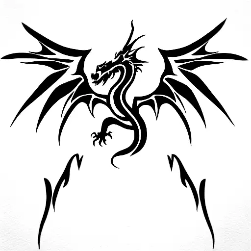 Dragon while flying with wings  minimalist aesthetic tattoo design idea