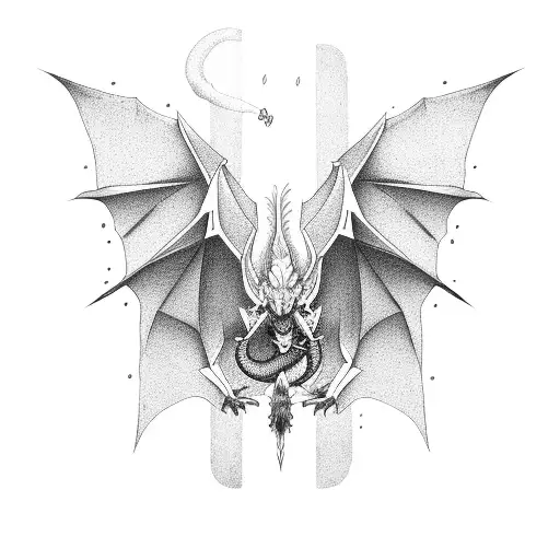 Dragon while flying with wings  minimalist aesthetic tattoo design idea