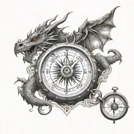 dragon with compass surrounded tattoo design idea