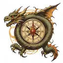 dragon with compass tattoo design idea