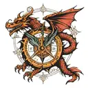dragon with compass tattoo design idea