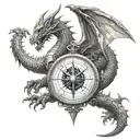 dragon with compass surrounded tattoo design idea