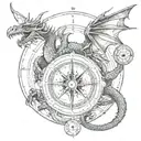 dragon with compass surrounded tattoo design idea