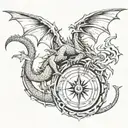 dragon with compass surrounded tattoo design idea
