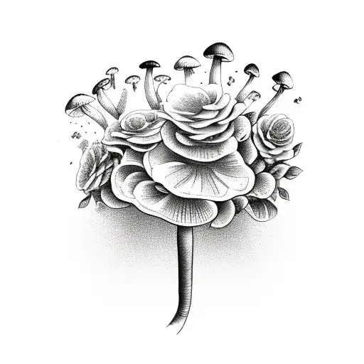 flower bouquet with mushroom tattoo design idea