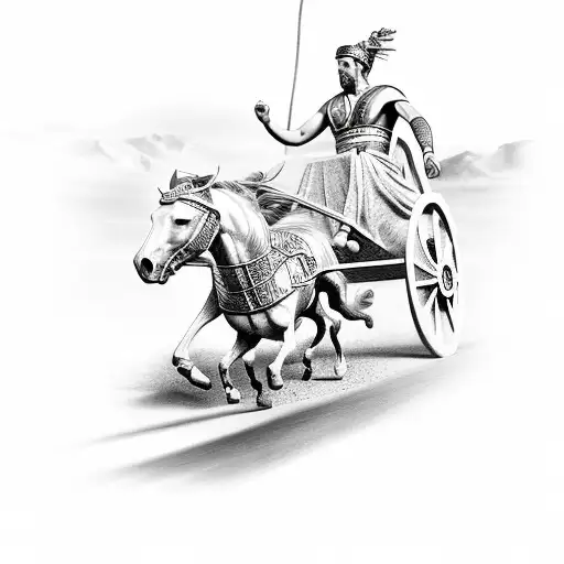 epic Greek chariot race with two horses tattoo design idea