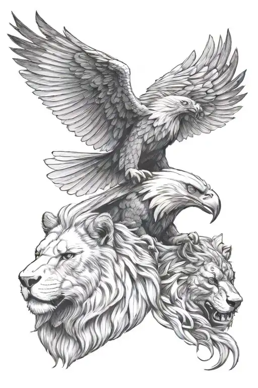 Eagle, Lion, and a Wolf head  tattoo design idea
