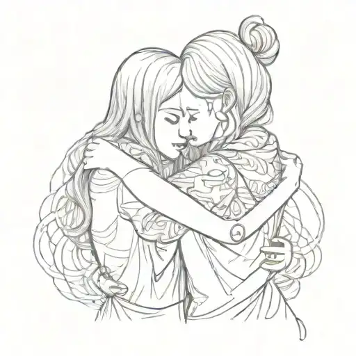 two women hugging each other tattoo design idea