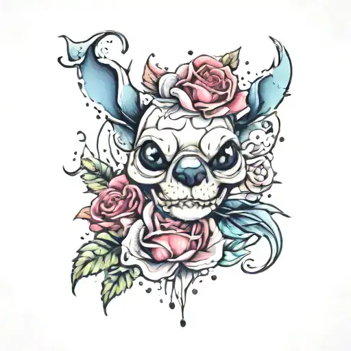 Stich with colorfull roses around  tattoo design idea